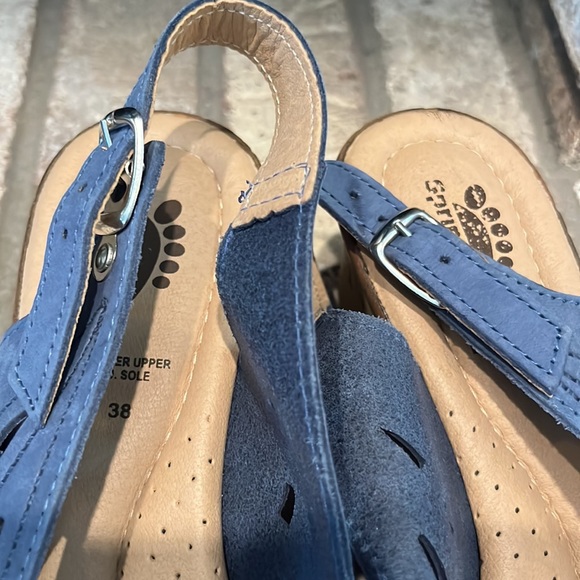 🔷️ Spring Step 🔷️ BLUE Leather Slingback Wedge Sandel SIZE 38 - Picture 8 of 8